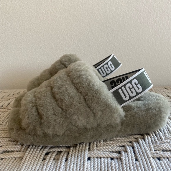 UGG fluff yeah slide shoes slippers Womans burnt olive green - Picture 8 of 15